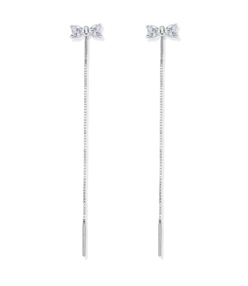 Bow with Dangling Chain Silver Earring STC-2190